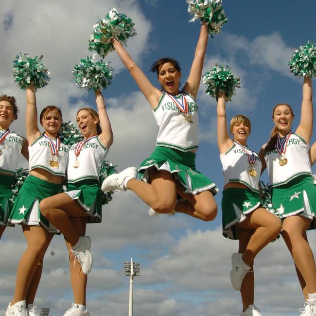 SA cheerleaders dancers (l-r) Stefanie Rossi with Jess Lane, Melissa Wright, Graziella Marafioti, Amie Hales, Rachel White and Angela Boccaccio, members of Silver Stars troupe who won an international cheerleading competition on the Gold Coast 06 Jul 2006.