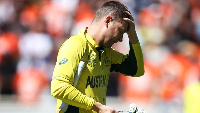 Australian captain Michael Clarke departs caught in the covers off the bowling Trent Boult during ICC Cricket World Cup match between Australia and New Zealand in Auckland. pic. Phil Hillyard