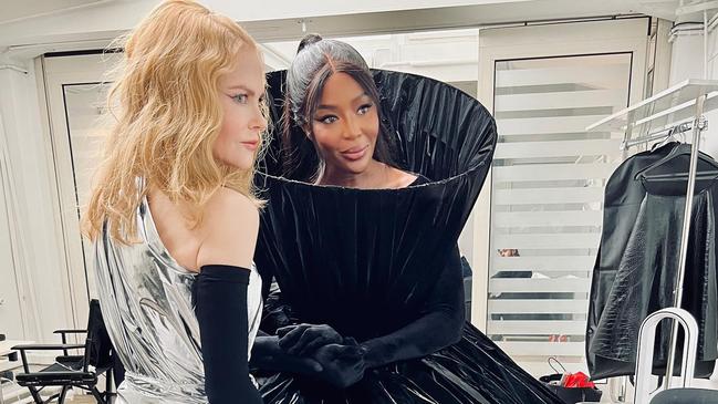 Nicole Kidman backstage with Naomi Campbell at the Balenciaga haute couture fall 2022 show in Paris. Picture: Instagram