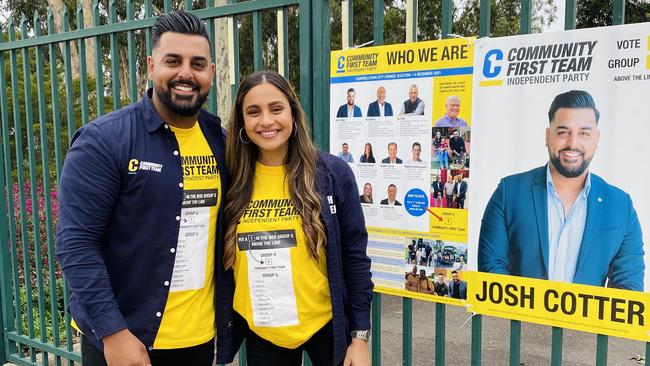 Campbelltown council candidate Josh Cotter, pictured with his wife, is aiming to bring a fresh young voice to the council.