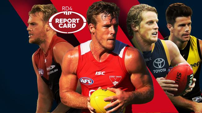 Jack Watts' Melbourne, Luke Parker's Sydney, Rory Sloane's Adelaide and Trent Cotchin's Richmond in the Round 4 Report Card.