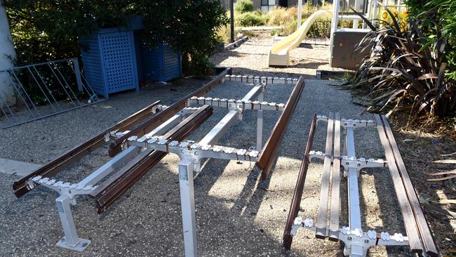 Ruined picnic benches. Picture: Nicole Garmston