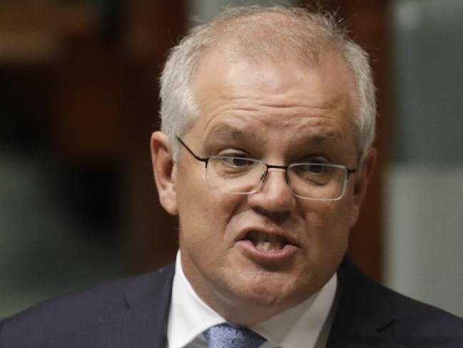 Prime Minister Scott Morrison in Question Time in the House of Representatives at Parliament House in Canberra. Picture by Sean Davey.