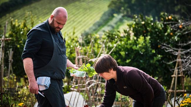 Montalto head chef Dallas Reilly in the veggie garden.