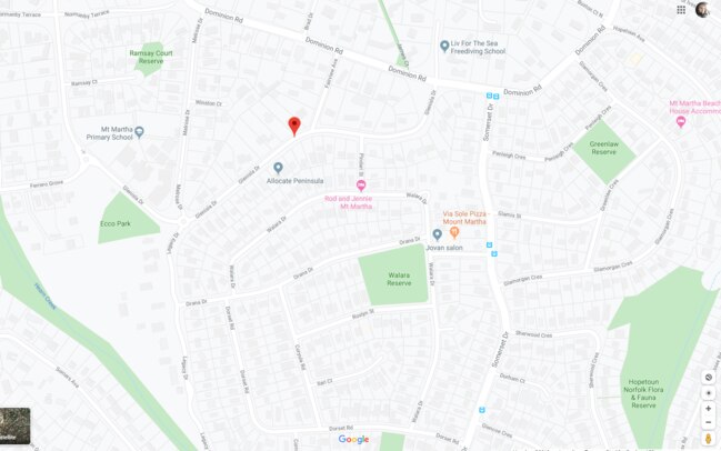 The area a man is slashing tyres in Mount Martha. Police are warning people to park behind gates as there are 23 victims already. Source: Google Maps