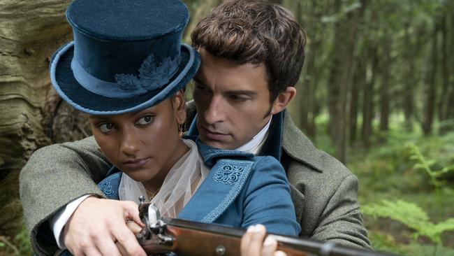 Simone Ashley as Kate Sharma, Jonathan Bailey as Anthony Bridgerton star in season two of Bridgerton.