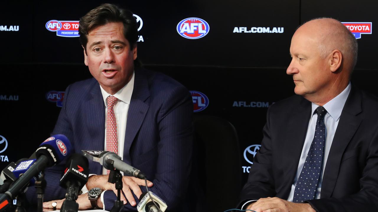 AFL Commission Chair Richard Goyder and CEO Gillon McLachlan. Picture: David Crosling.