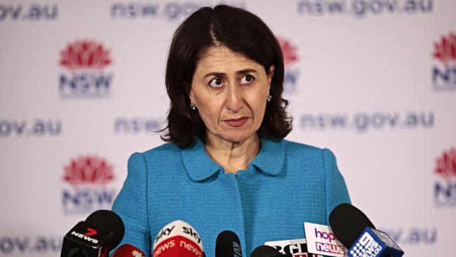 NSW Premier Gladys Berejiklian details a new 90 per cent double-vaccination target for reopening. Picture: Adam Yip