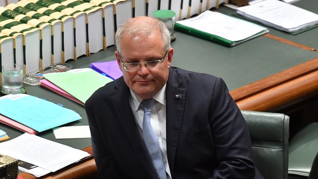 Prime Minister Scott Morrison during Question Time on Thursday. Picture: Mick Tsikas/AAP