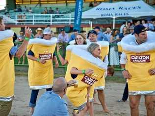 The schooner suit race is a popular activity at the Roma Picnic Races. Picture: Penelope Aruthur