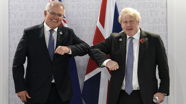 Scott Morrison with Boris Johnson in Rome in October. Picture: Adam Taylor