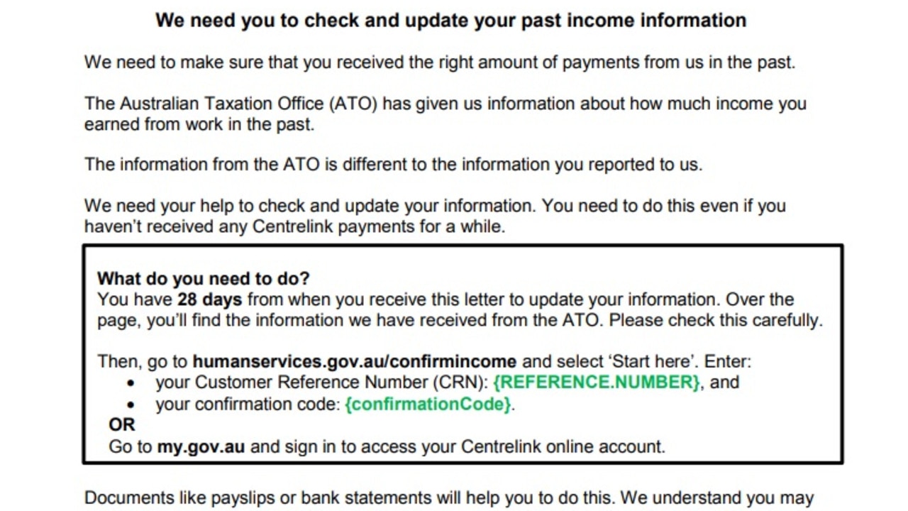 An example of a robodebt notification. Source: Supplied