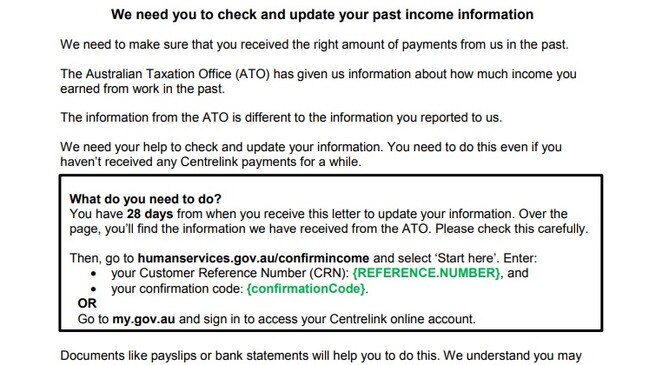 An example of a robodebt notification. Source: Supplied