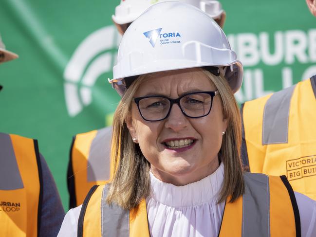 Premier Jacinta Allan inspects early works of the SRL in Clayton in 2022. Picture: Wayne Taylor