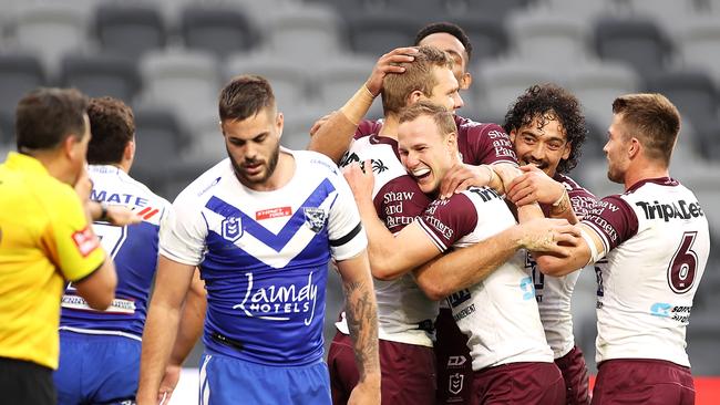 The Sea Eagles have become just the fourth team in rugby league to score 50+ points in three straight weeks. Picture: Getty Images.