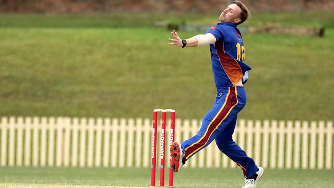 Ross Pawson of Northern District during his match winning spell against Sutherland at Glenn McGrath Oval on September 24. (Photo by Jeremy Ng/Newscorp Australia)