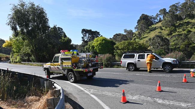 Police are at the scene of a crash at Cudlee Creek. Picture: Keryn Stevens