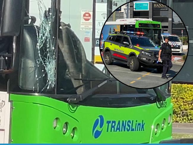 gold coast bus crash with inset pic in southport of scene