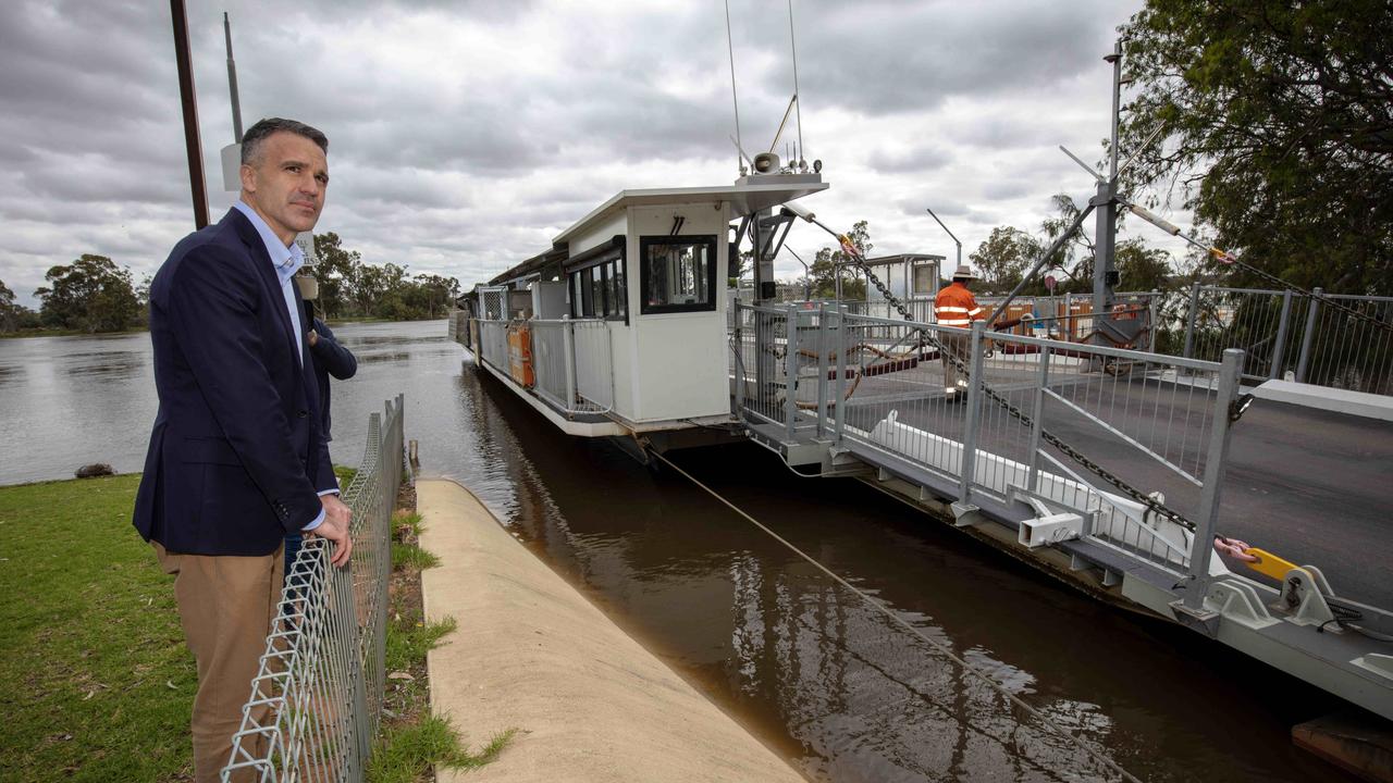 Premier Peter Malinauskas inspects the Waikerie ferry on Tuesday. Picture: Emma Brasier