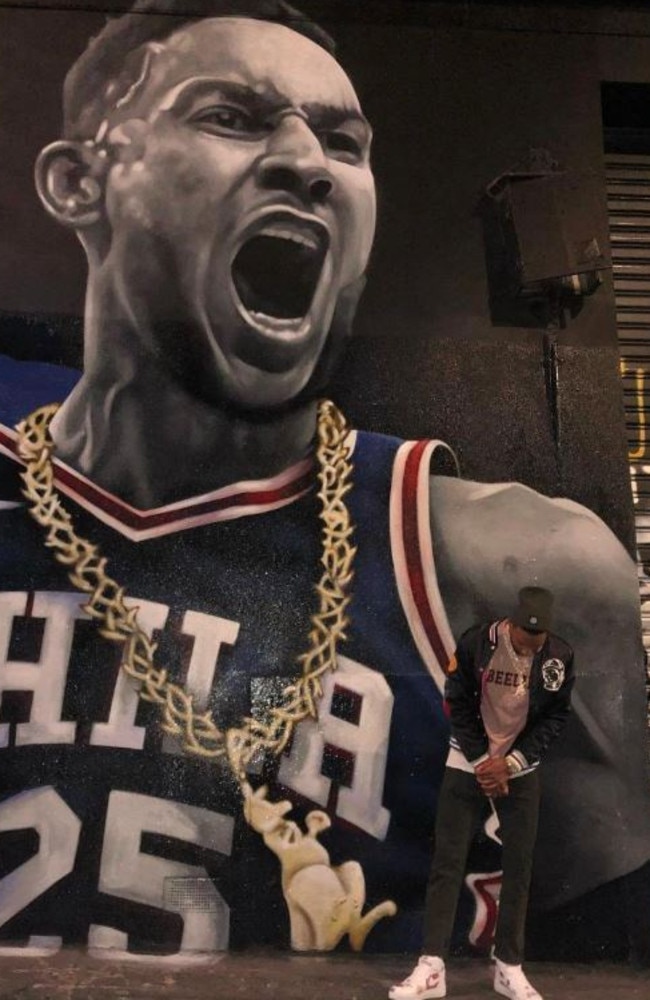 Ben Simmons and his kangaroo chain were made into a street mural.