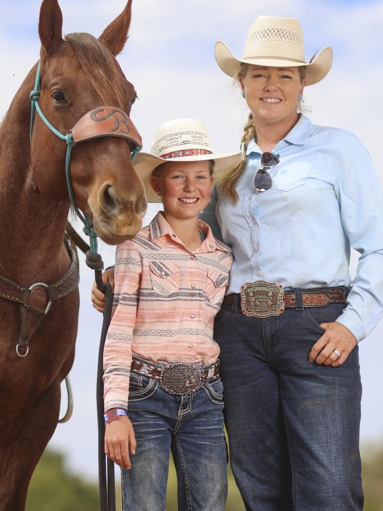 MJ Mapp, 13, with Mum Brooke Mapp at Mount Isa Mines Rodeo. Picture: Peter Wallis