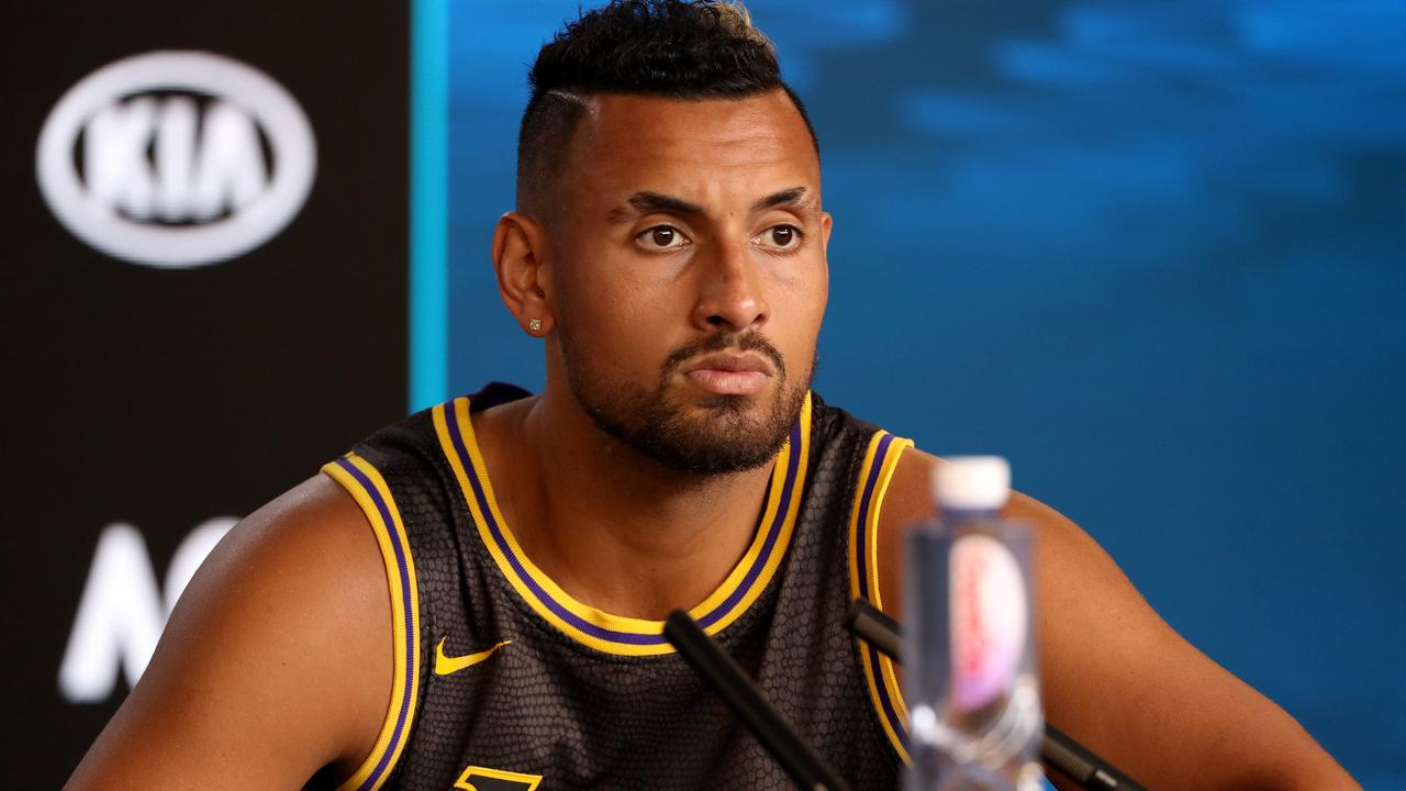 Nick Kyrgios speaks at his post match press conference.