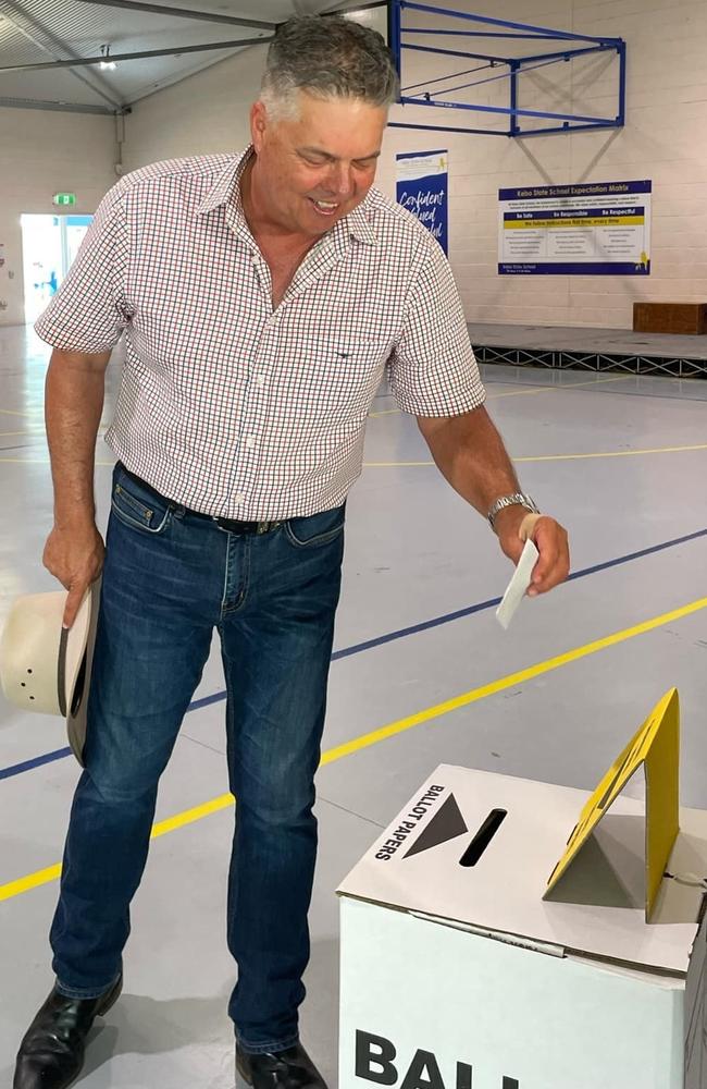 Thuringowa MP Aaron Harper (Labor) casts his vote on October 26, 2024. Picture: Emily Devon