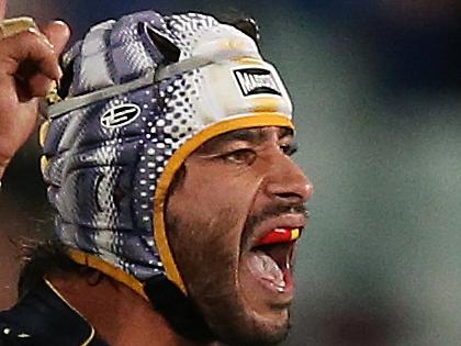 Cowboys Johnathan Thurston celebrates his sides fightback win during NRL match Parramatta Eels v Nth Queensland Cowboys at Pirtek Stadium, Parramatta. pic. Phil Hillyard