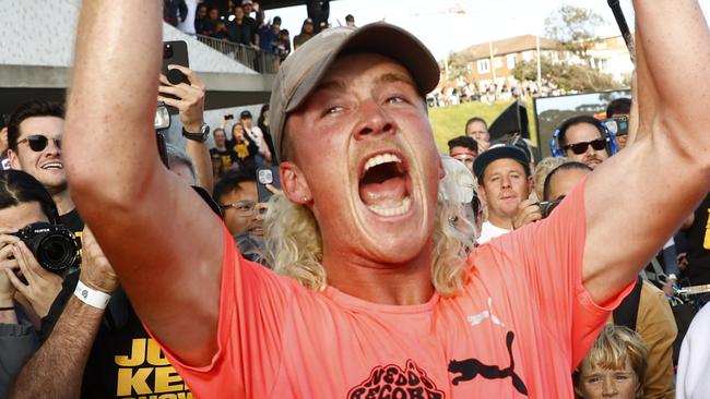 Nedd Brockmann ends his journey at Bondi in October. Picture: Richard Dobson