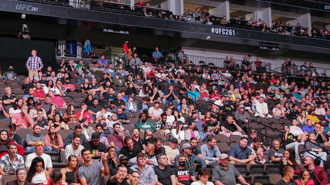 A crowd watches a UFC bout in Jacksonville, Florida, in April. Picture: AFP