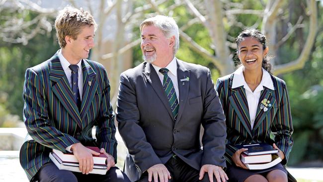 Somerset College Principal Craig Bassingthwaighte with students. 