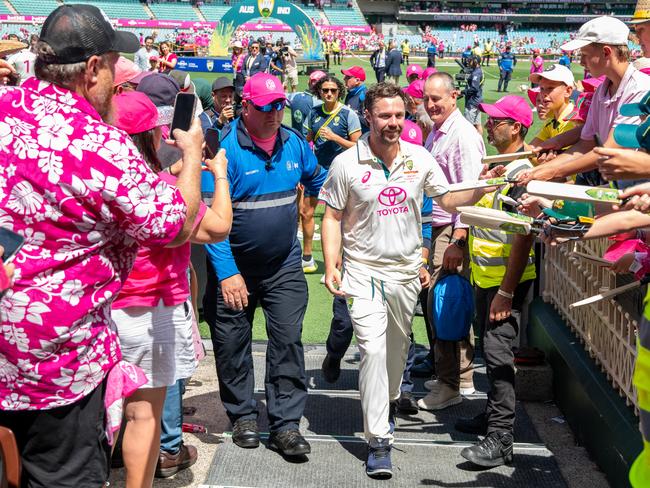 Travis Head celebrates with the crowd after winning the Sydney Test. Picture Thomas Lisson