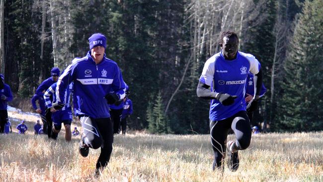 North Melbourne pre-season training camp in Utah, USA. Majak Daw and Cameron Delaney.