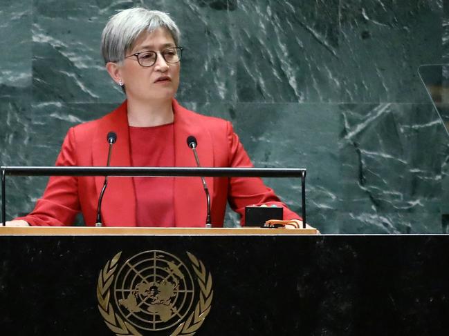 Australian Foreign Affairs Minister Penny Wong speaks during the 79th Session of the United Nations General Assembly at the United Nations headquarters in New York City on September 27, 2024. (Photo by Leonardo Munoz / AFP)