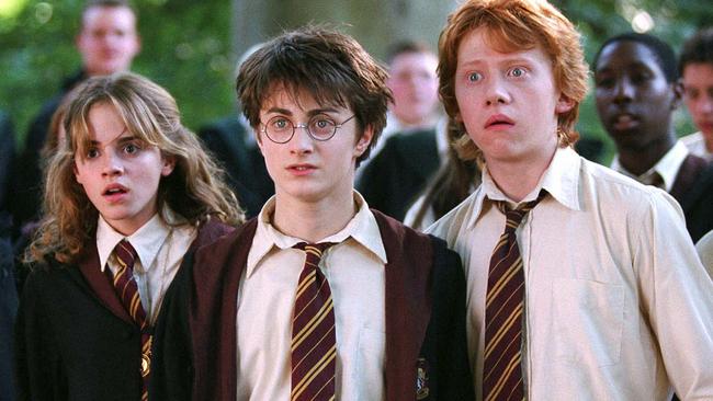 in this image released by Warner Bros., from left, Emma Watson as Hermione Granger, Daniel Radcliffe as Harry Potter and Rupert Grint as Ron Weasley are shown in a scene from 'Harry Potter and the Prisoner of Azkaban.' (AP Photo / Warner Bros., Murray Close)