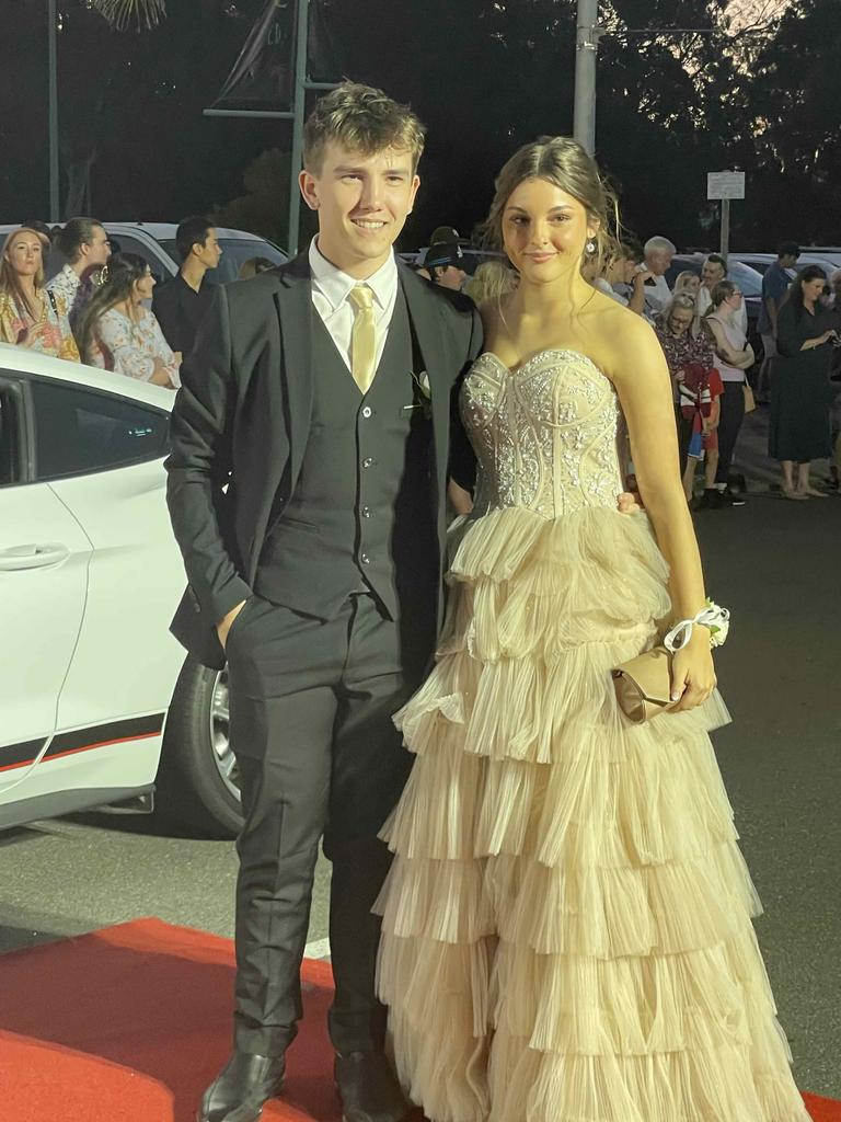 Emily O’Shea and Mason Marles on the red carpet of the 2023 Xavier College School Formal at the Hervey Bay Boat Club