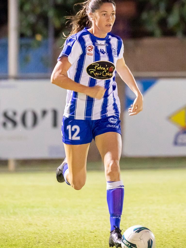 Hellenic's Rhiarna Myatt has a devastating presence in the 2023 NT Football Women's Premier League. Picture: Daniel Abrantes