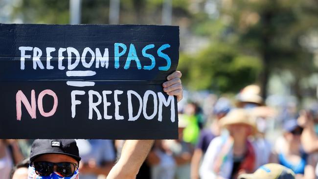 COOLANGATTA, AUSTRALIA -NewsWire photos AUGUST 22, 2021, "Freedom" protesters gather on the NSW/QLD border to protest over border restrictions. Picture: NCA Newswire / Scott Powick