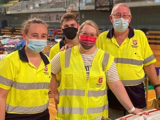 Salvation Army volunteers set up an evacuation centre – the charity has distributed 15,000 meals so far in flood disaster relief. Picture: Supplied