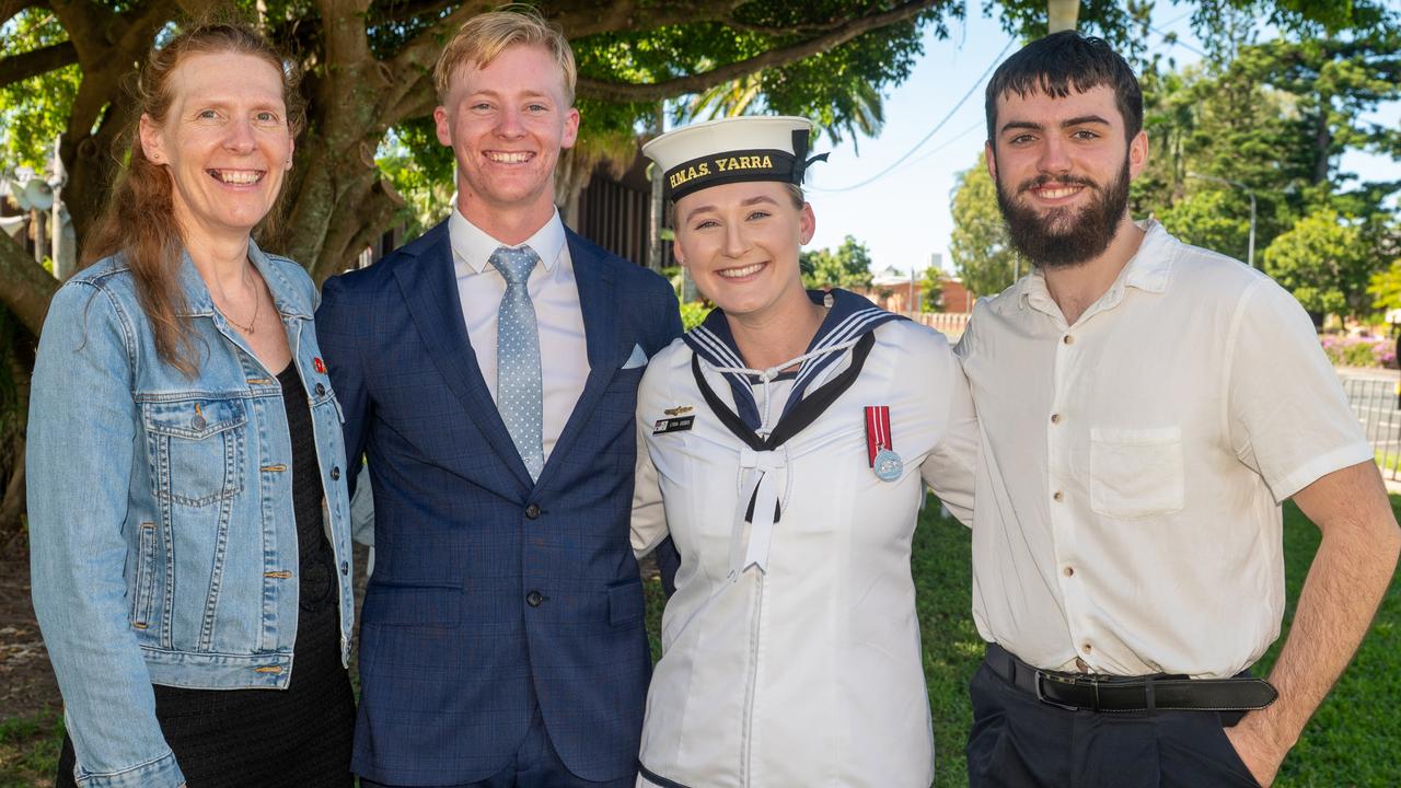 Wendy, Bobby, Lydia Dodds and James Stanton ANZAC Day Mackay Friday 25 April 2025 Picture:Michaela Harlow