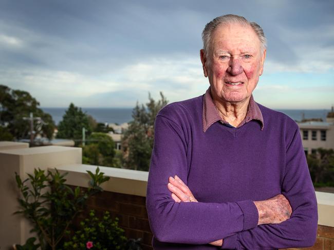 Tennis legend Frank Sedgman, 91, will receive an Australia Day honour. Picture: Sarah MatrayNote: Frank and wife not aware I was coming, I just caught them before they headed out. He didn't want to go to tennis club as he has no affiliation or know anyone at the club. Did what I could at their apartment.