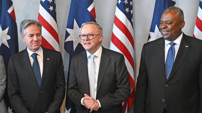 US Secretary of State Antony J. Blinken, Anthony Albanese and Secretary of Defence Lloyd J. Austin. Picture: NCA NewsWIRE / John Gass