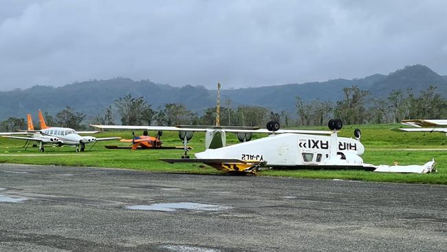 Some smaller aircraft at Vanuatu's Bauerfield airport were flipped and damaged by the destructive winds. Source: French Ambassador to Vanuatu Jean-Baptiste Jeangène Vilmer.