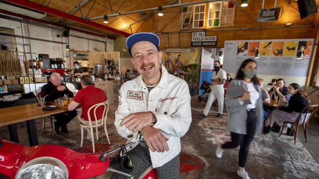 Cafe owner Salvatore Malatesta at St Ali Roasters in South Melbourne after reopening on Wednesday. Picture: David Geraghty