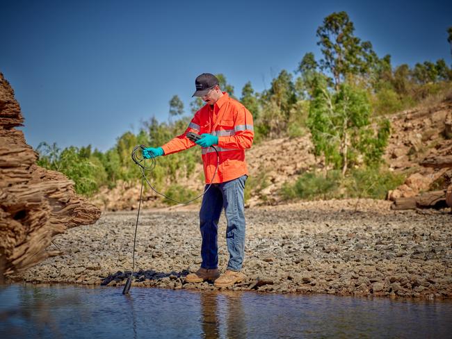 Water testing is carried out at the mine site. Picture: Shane Eecen.