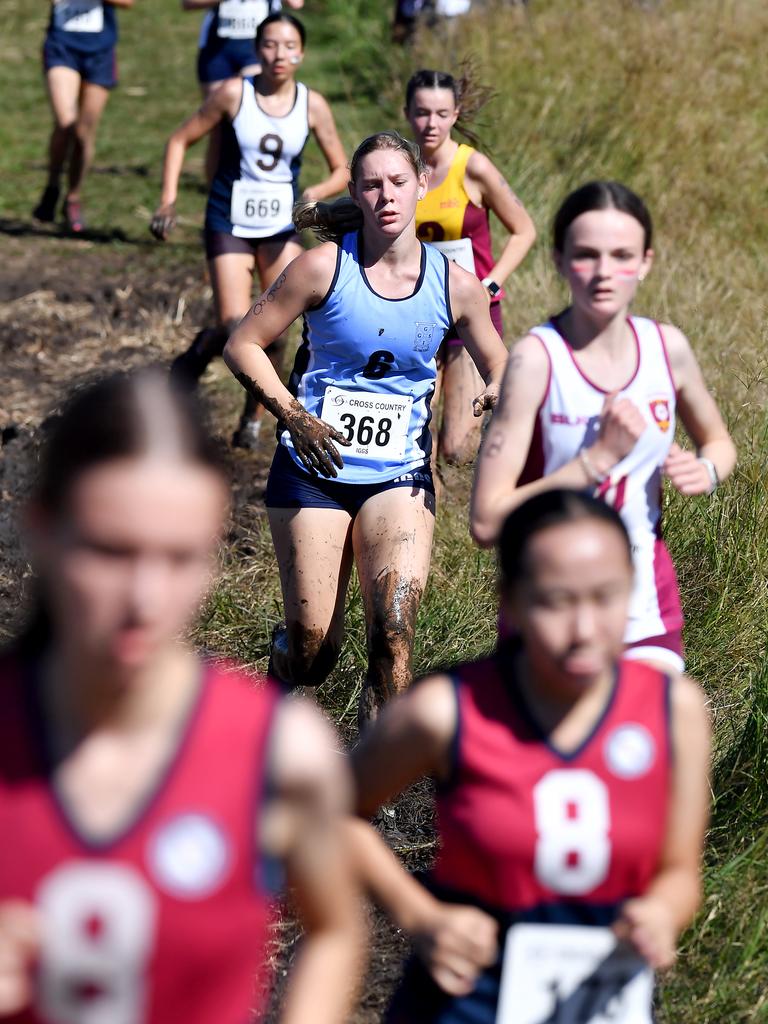 No 368 Charlize Goody of Ipswich girls grammar school. Annual QGSSSA private schoolgirl cross country championship at Rivermount College in Yatala. Saturday May 15, 2021. Picture, John Gass