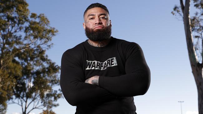 Rapper John Lavulo, known as Big Kash, a former bikie who was shot last year, says he done with the gangster life. <span id="U802206508898RFI" style="font-family:Merriweather Georgia 'Times New Roman' Times serif;font-size:11pt;">Picture: Jonathan Ng</span>