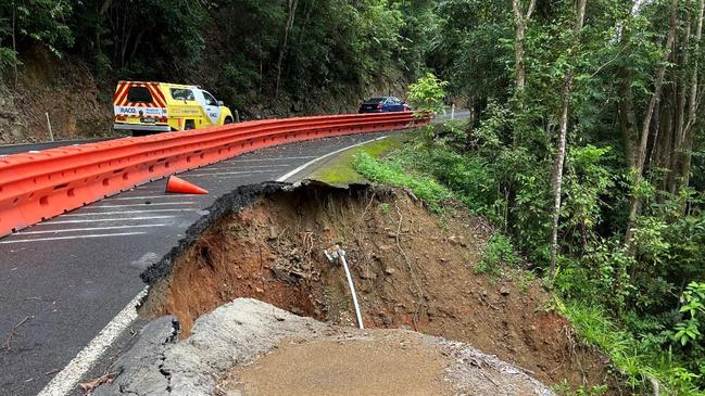 Heavy seasonal rain caused landslides on the Kuranda Range Rd in December 2023. Picture: Queensland Trucking