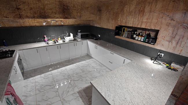 The kitchen in an underground dugout in Coober Pedy. Picture: Tom Huntley