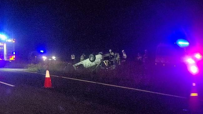 A man has been taken to Gympie Hospital after a rollover at Gunalda. Photo courtesy of Jacqueline Broad who posted it to Facebook.